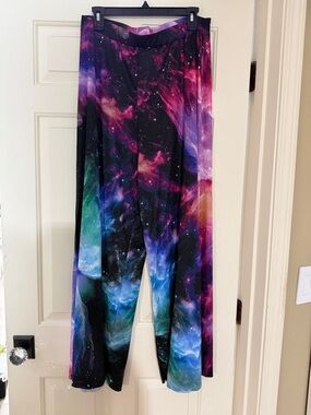 Blackmilk Multicolor Galaxy Wide-Leg Pants - Black, Purple, Blue, Green